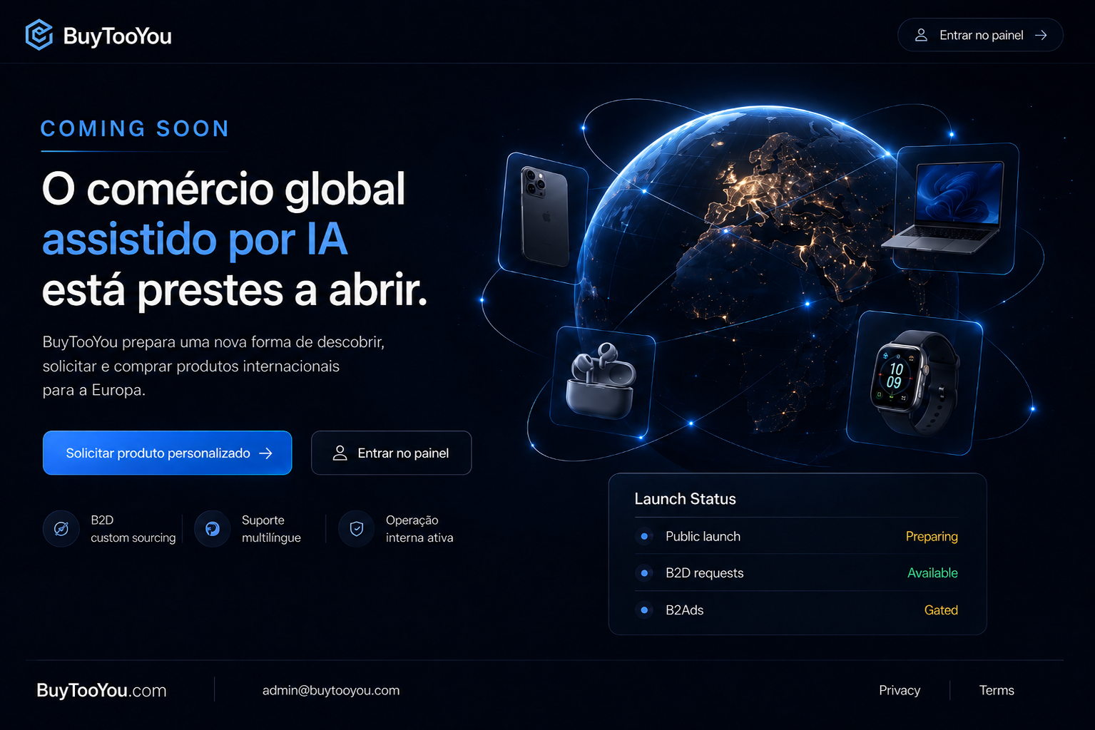 BuyTooYou Coming Soon — comércio global assistido por IA